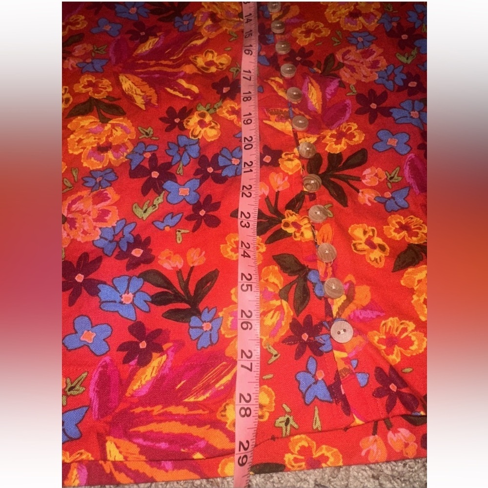 NEW Maison d' Amelie Paris Womens Skirt Sz L Red Floral Midi Buttons Linen Blend - Picture 11 of 11